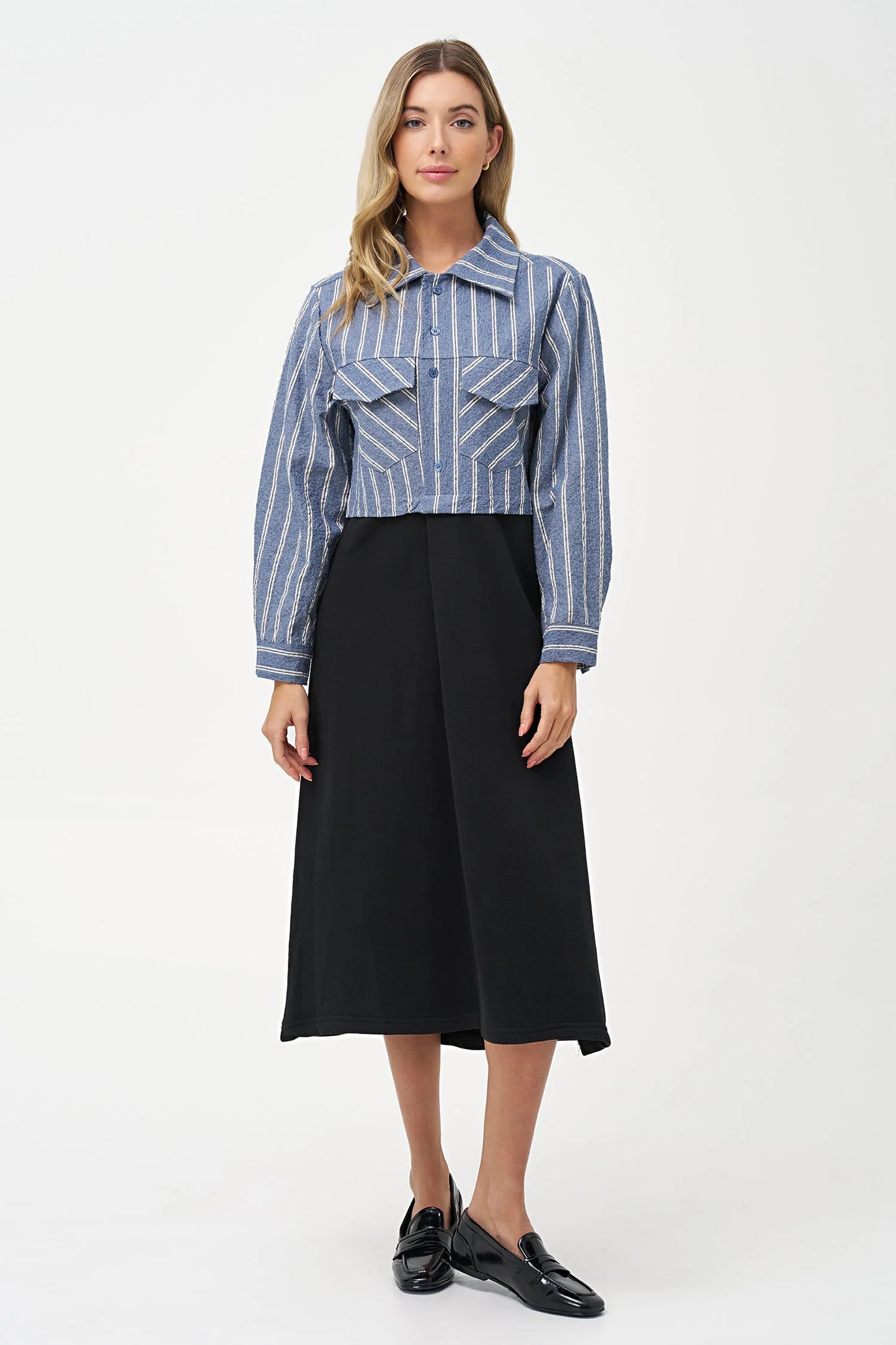 M Made In Italy Knit Combo Long Sleeve Dress