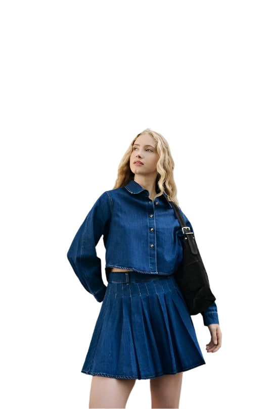 Clever Alice Denim Pleated Skirt