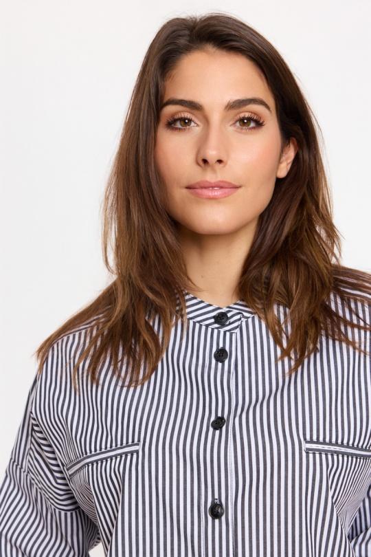 Sweewe Paris Striped Crew Neck Button-Up