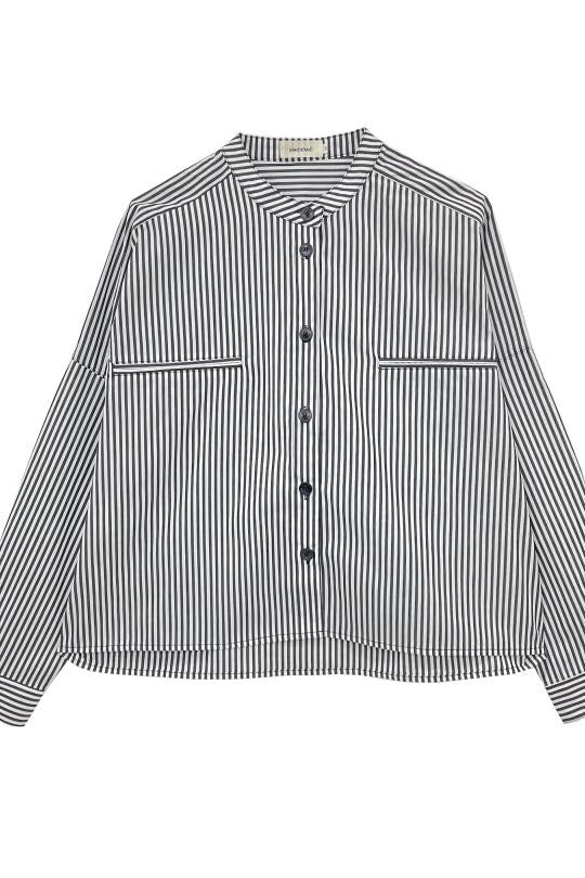 Sweewe Paris Striped Crew Neck Button-Up