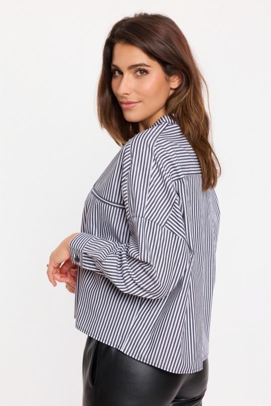 Sweewe Paris Striped Crew Neck Button-Up