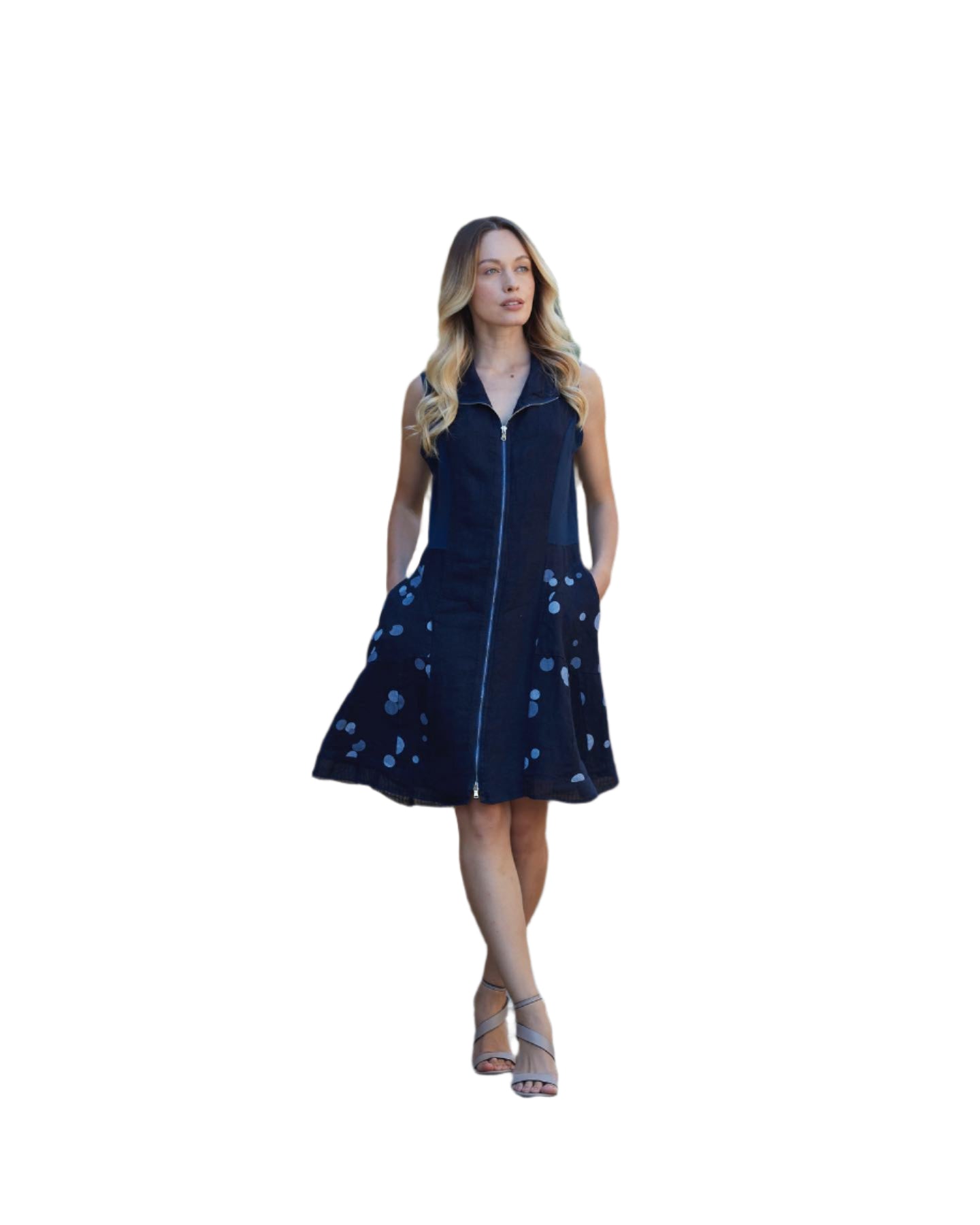 Inizio Linen Polka Dot Dress in Pink Only
