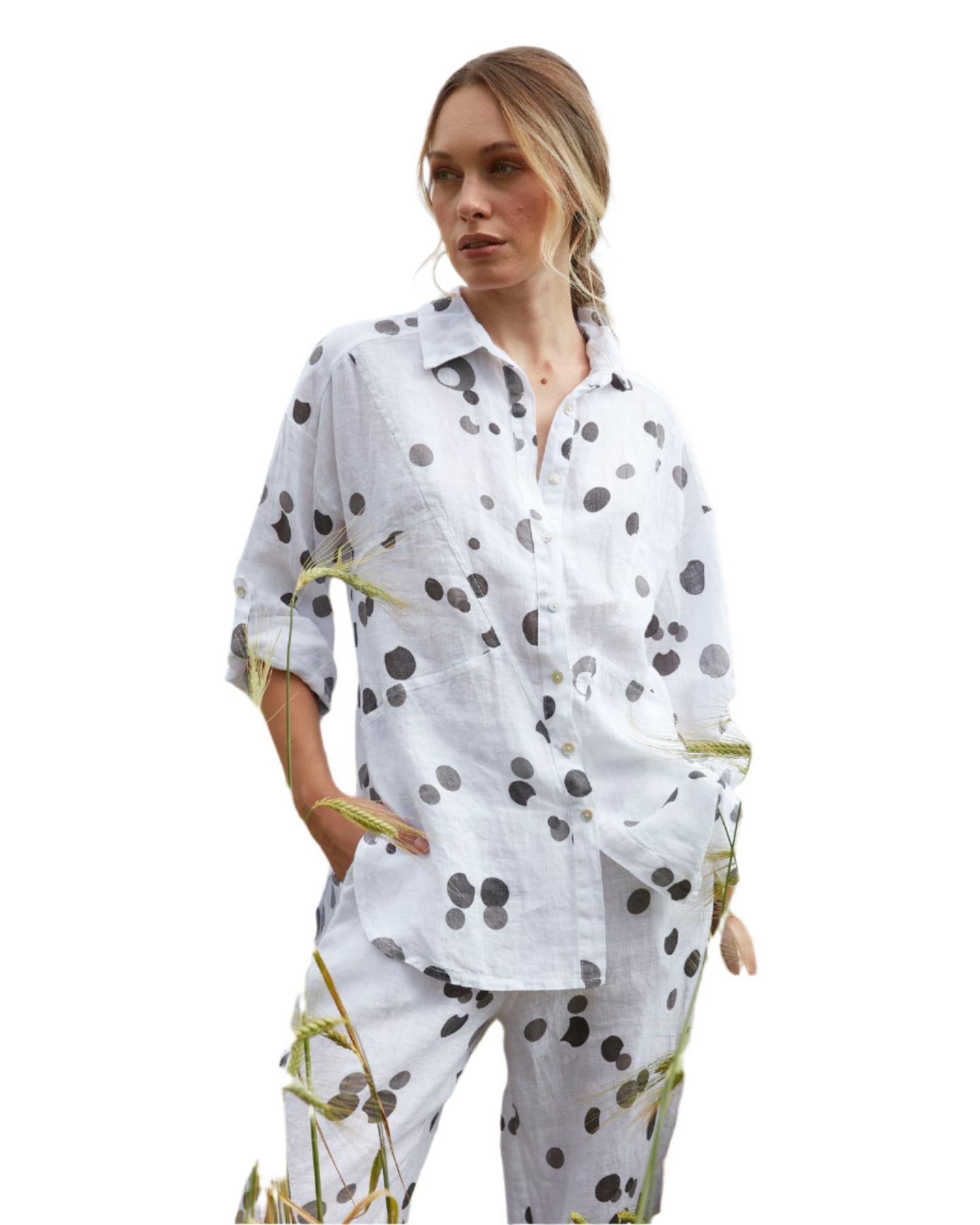 Inizio Linen Polka Dot Top