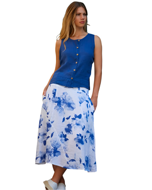 Inizio Linen Floral Skirt in Multiple Colors