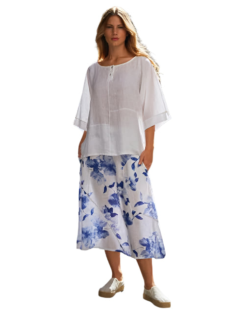 Inizio Linen Floral Skirt in Multiple Colors
