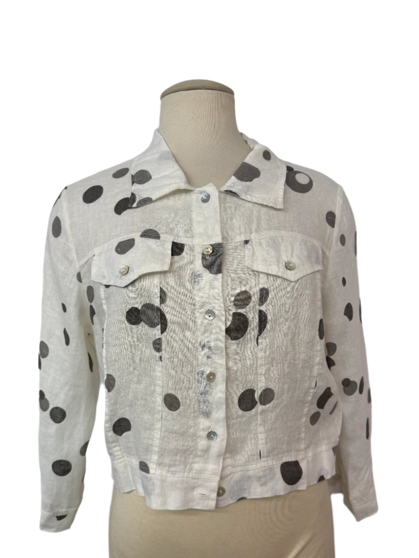 Inizio Linen Cropped Polka Dot Button Down Top