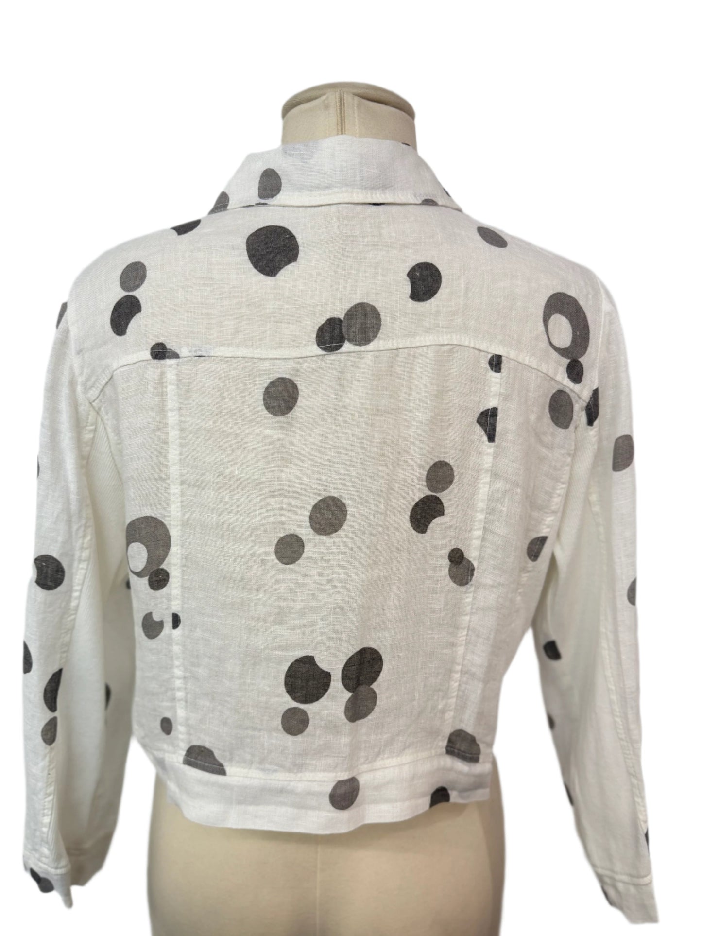 Inizio Linen Cropped Polka Dot Button Down Top