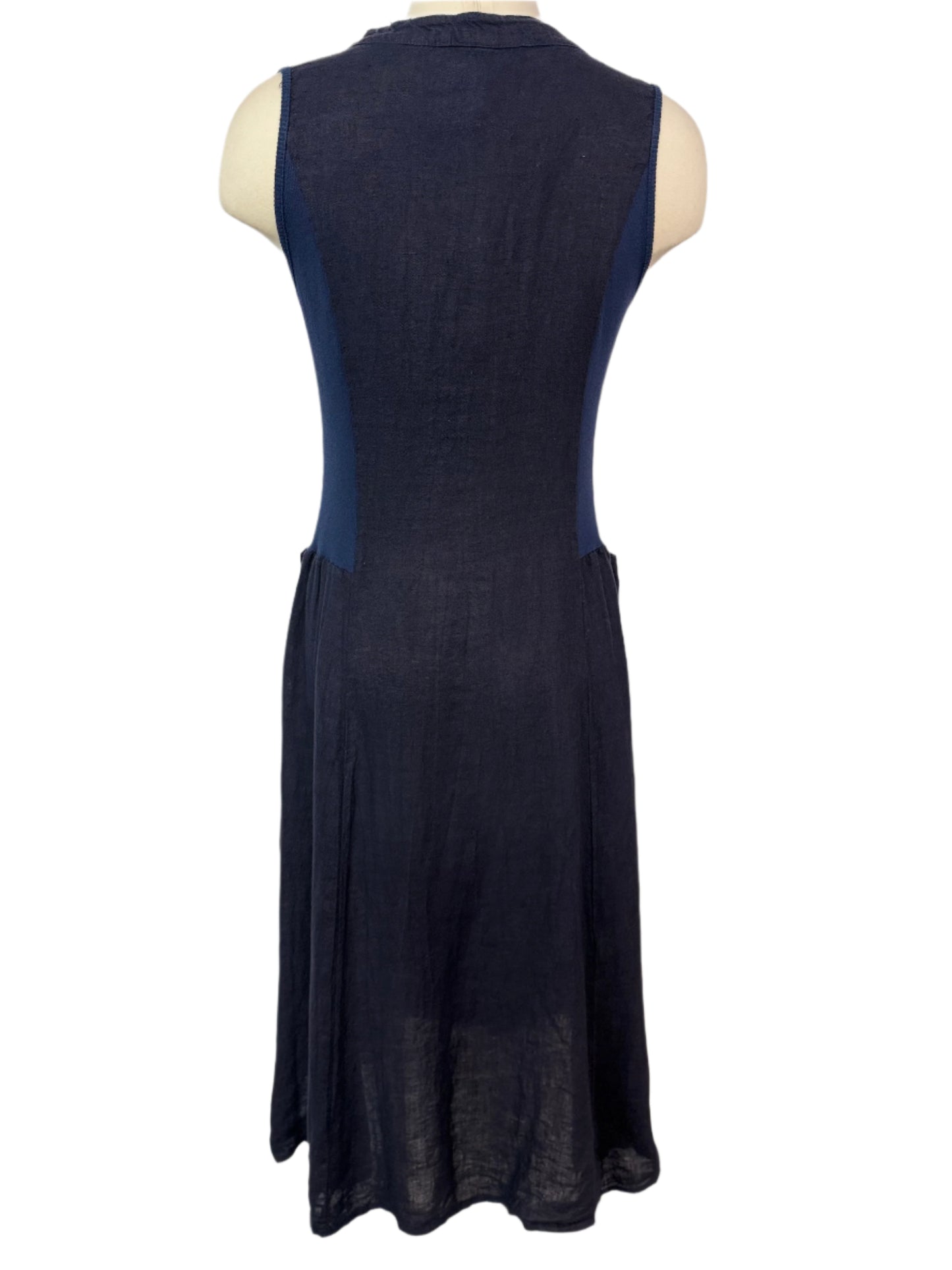 Inizio Linen V Neck Navy Dress