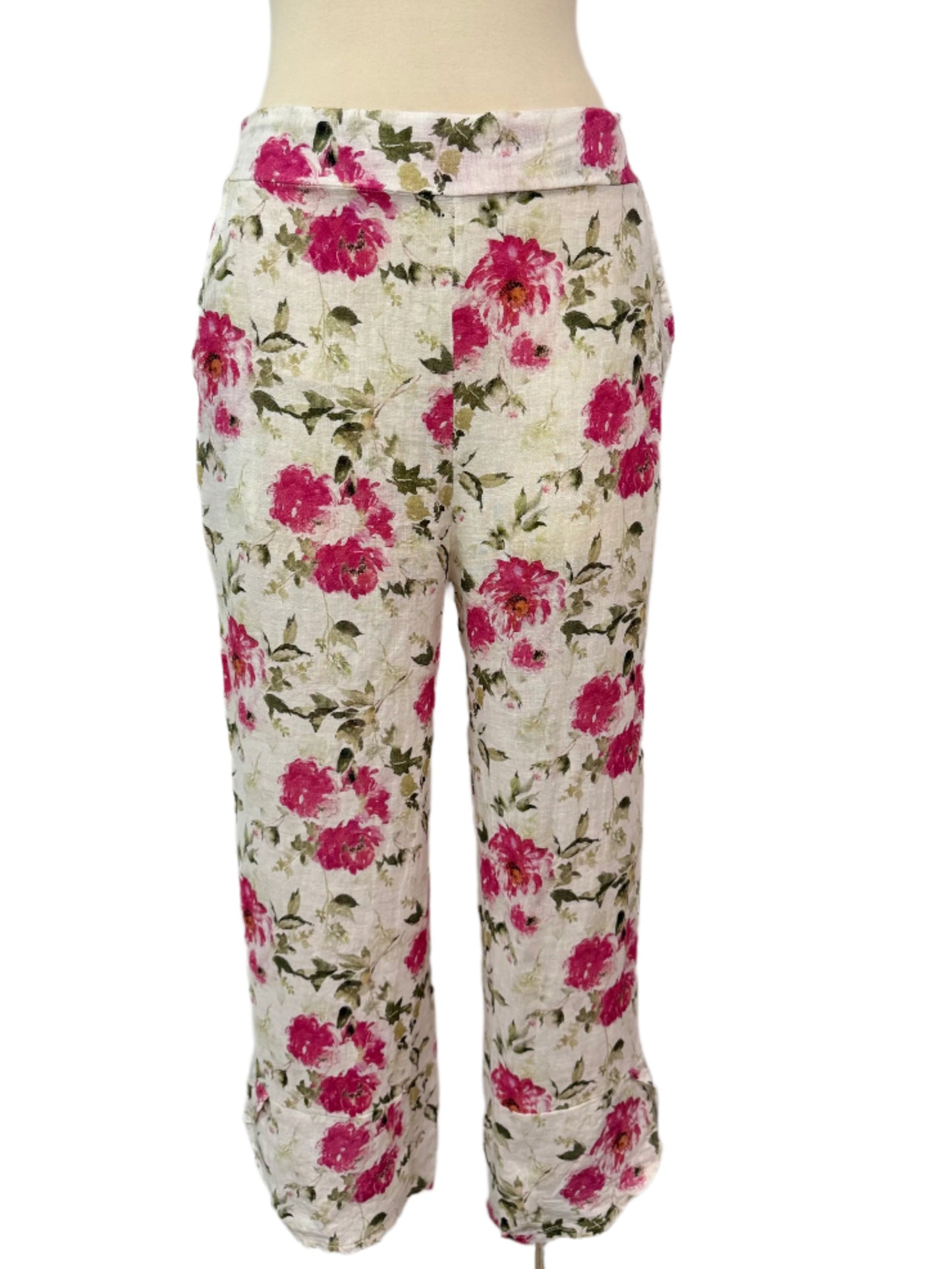 Inizio Pink Floral Linen Pants