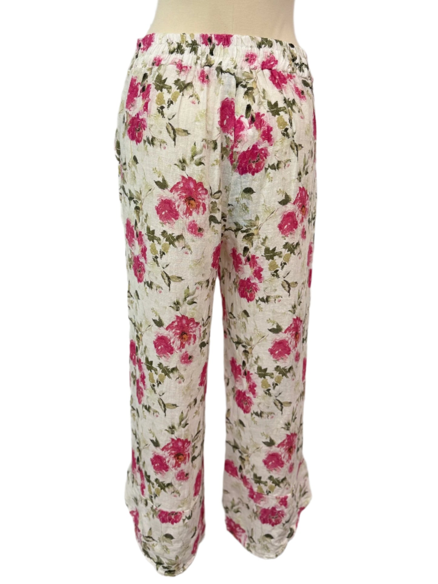 Inizio Pink Floral Linen Pants