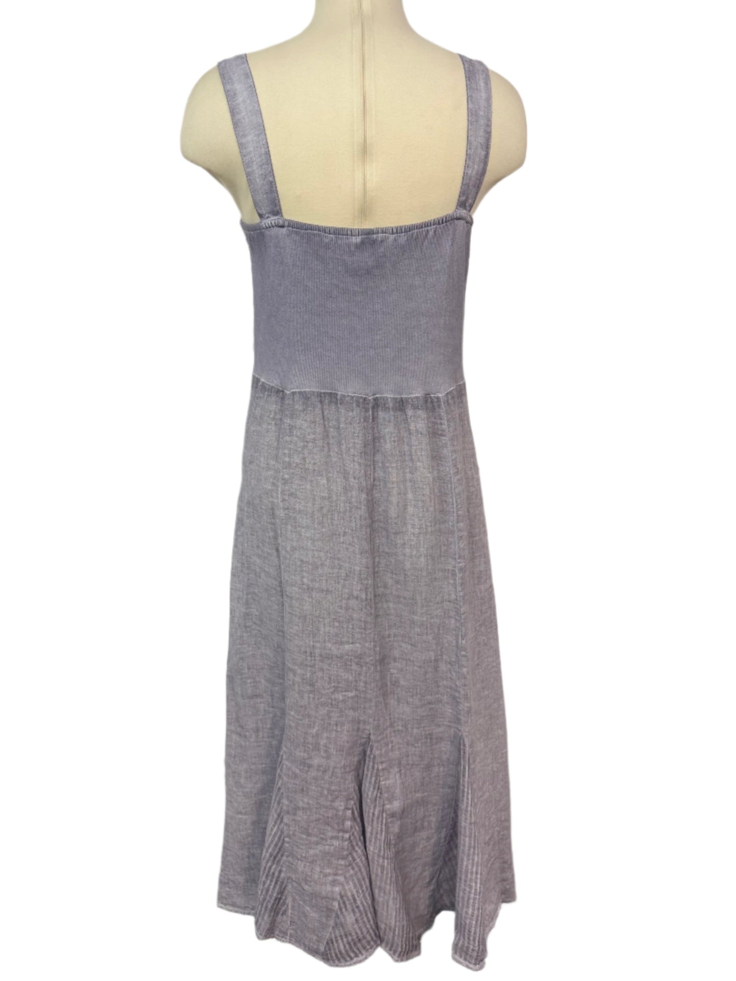Inizio Grey V neck Linen Dress