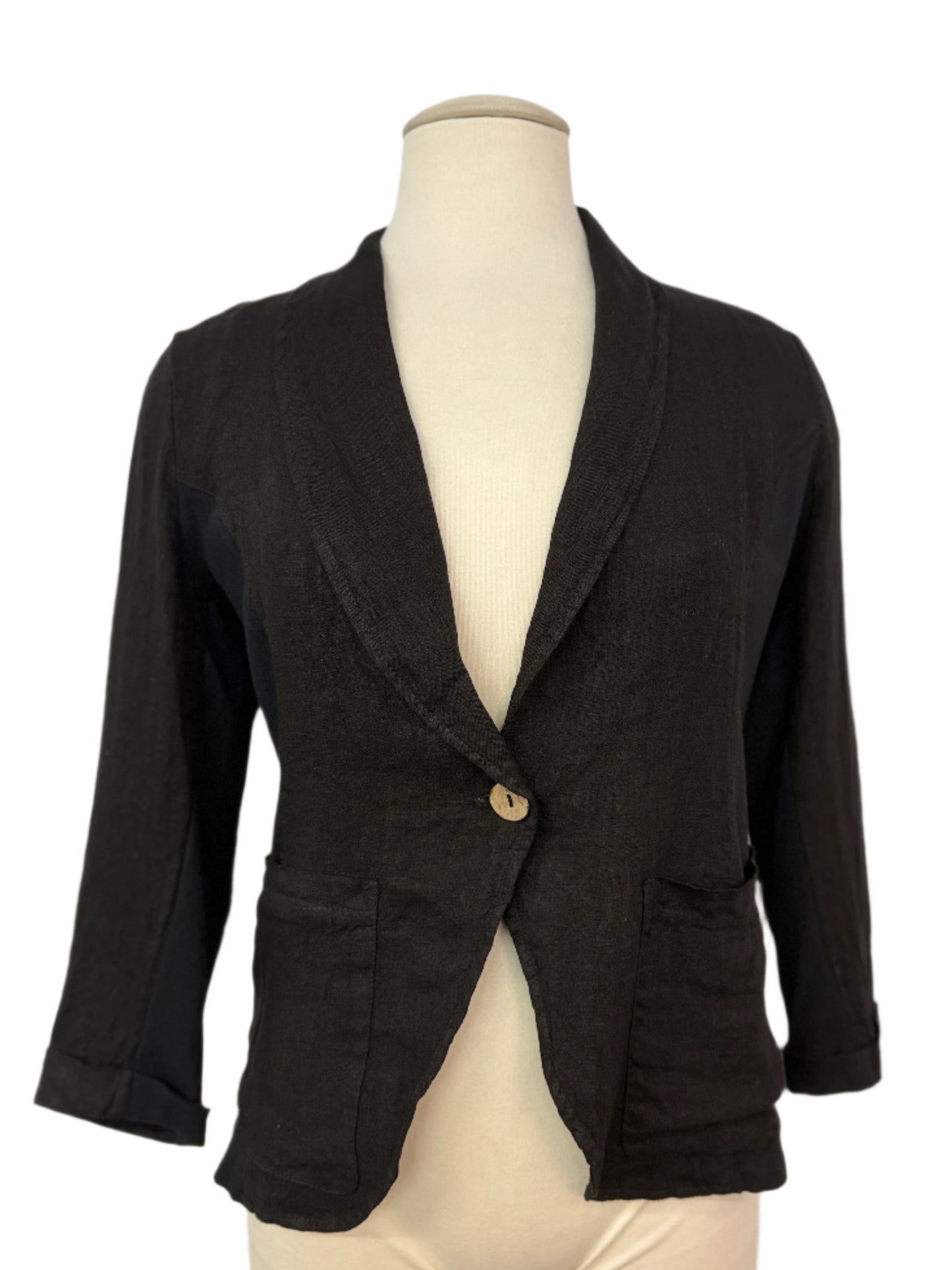 Inizio Black Fitted Linen Jacket