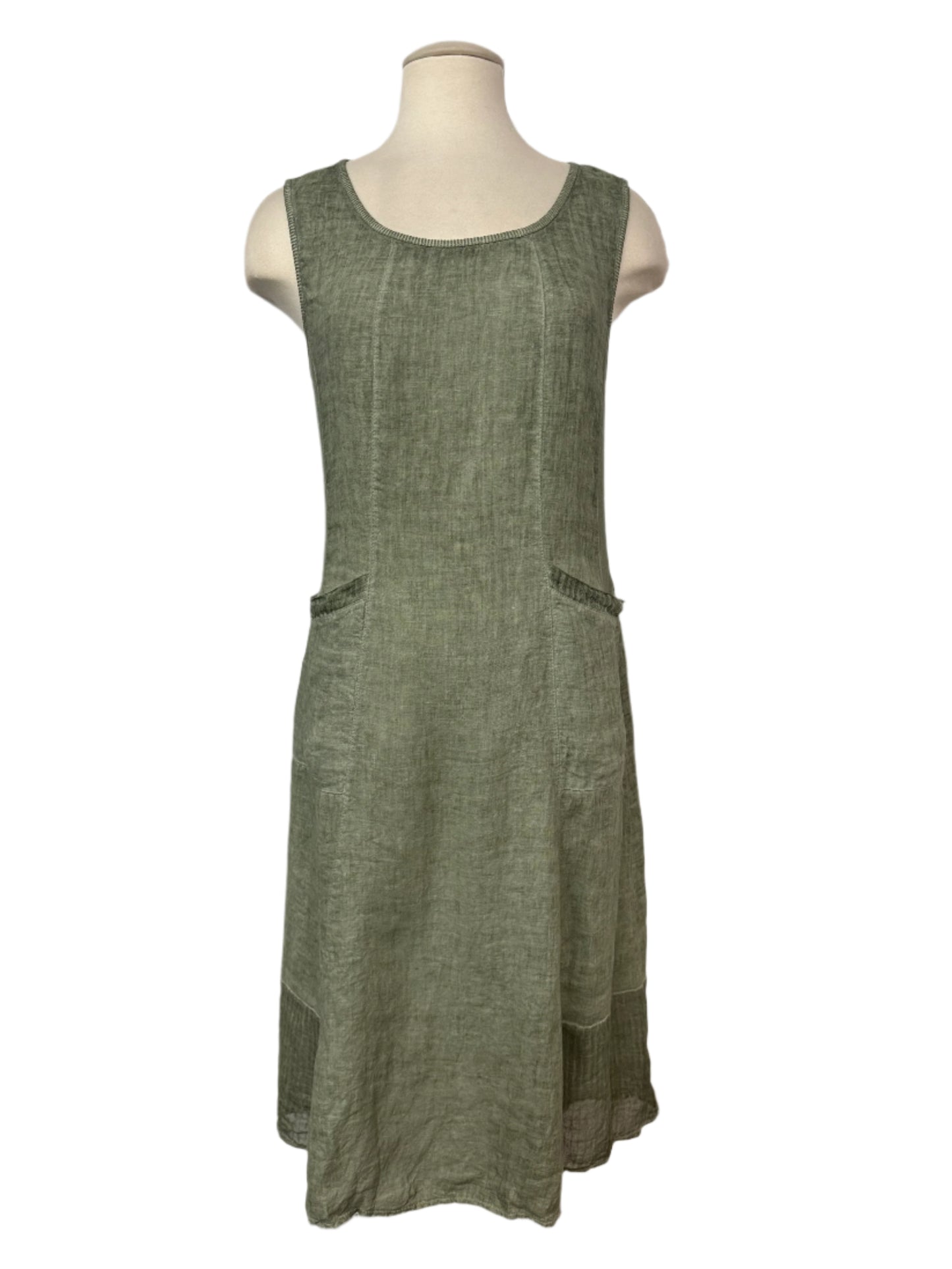 Inizio Olive Green Linen Dress