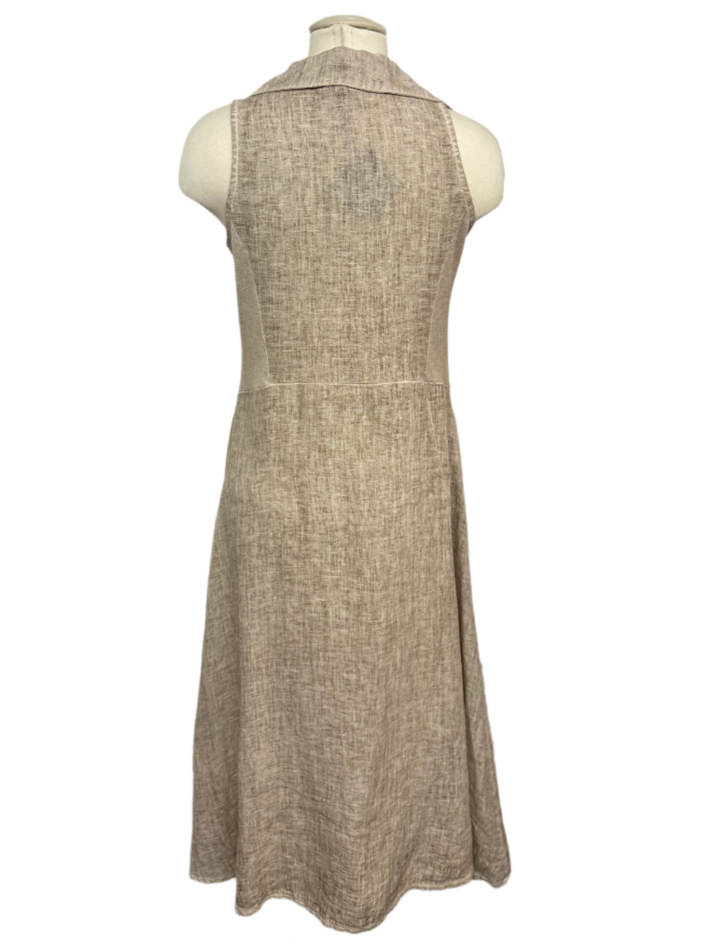 Inizio Sand Linen V-Neck Collar Dress