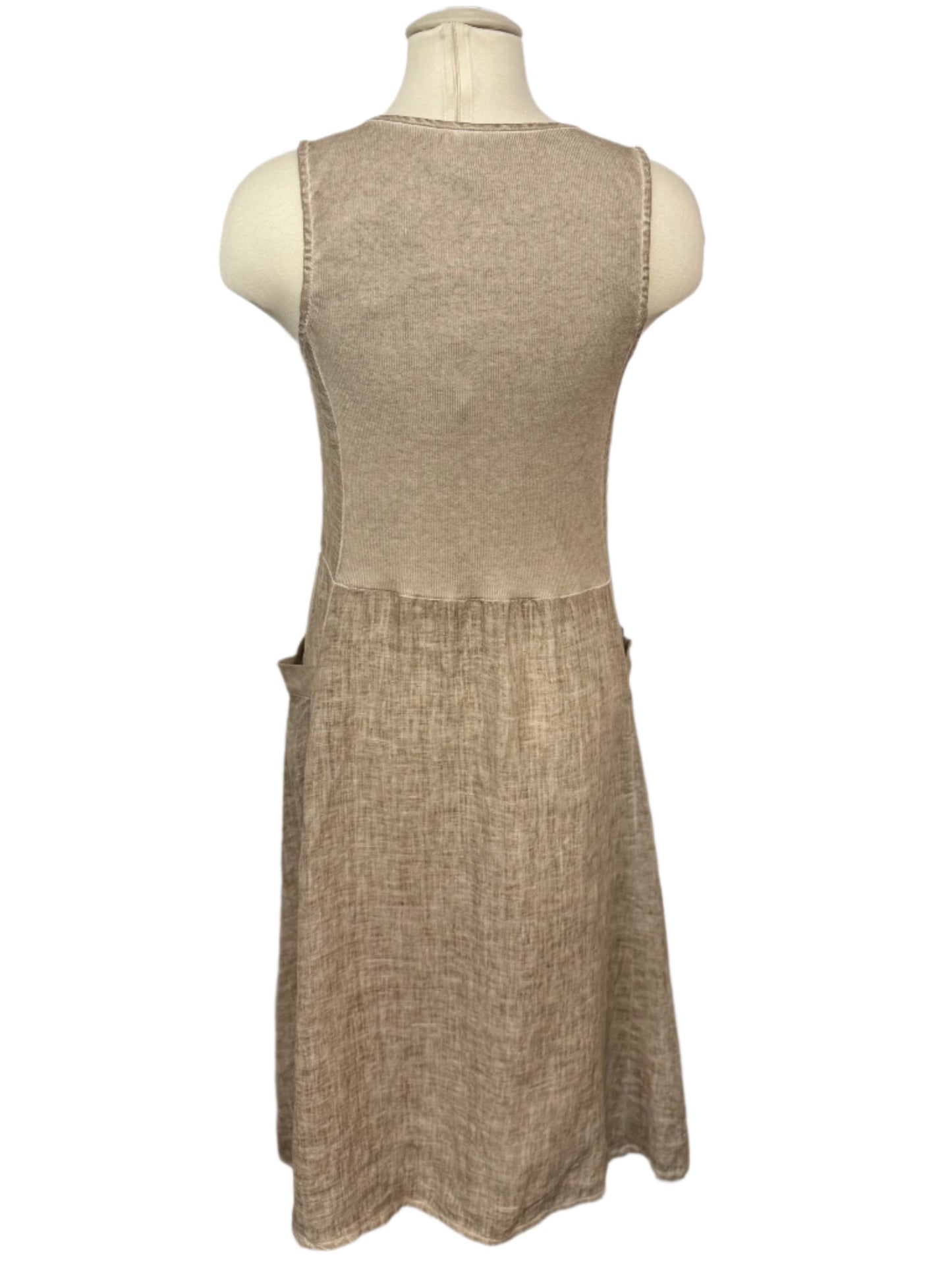 Inizio Sand Linen Dress with Asymmetrical Neck
