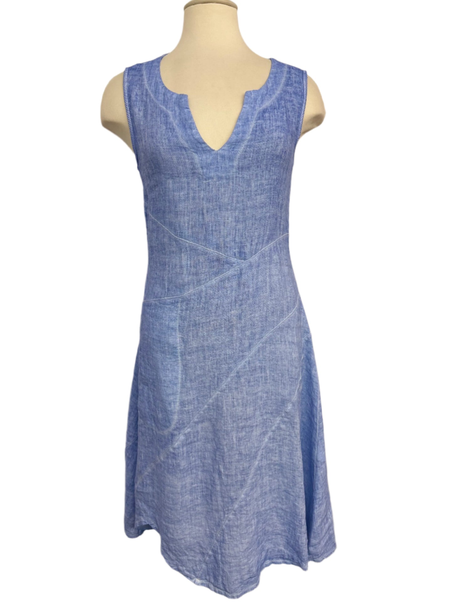Inizio Sky Blue Linen V Neck Dress
