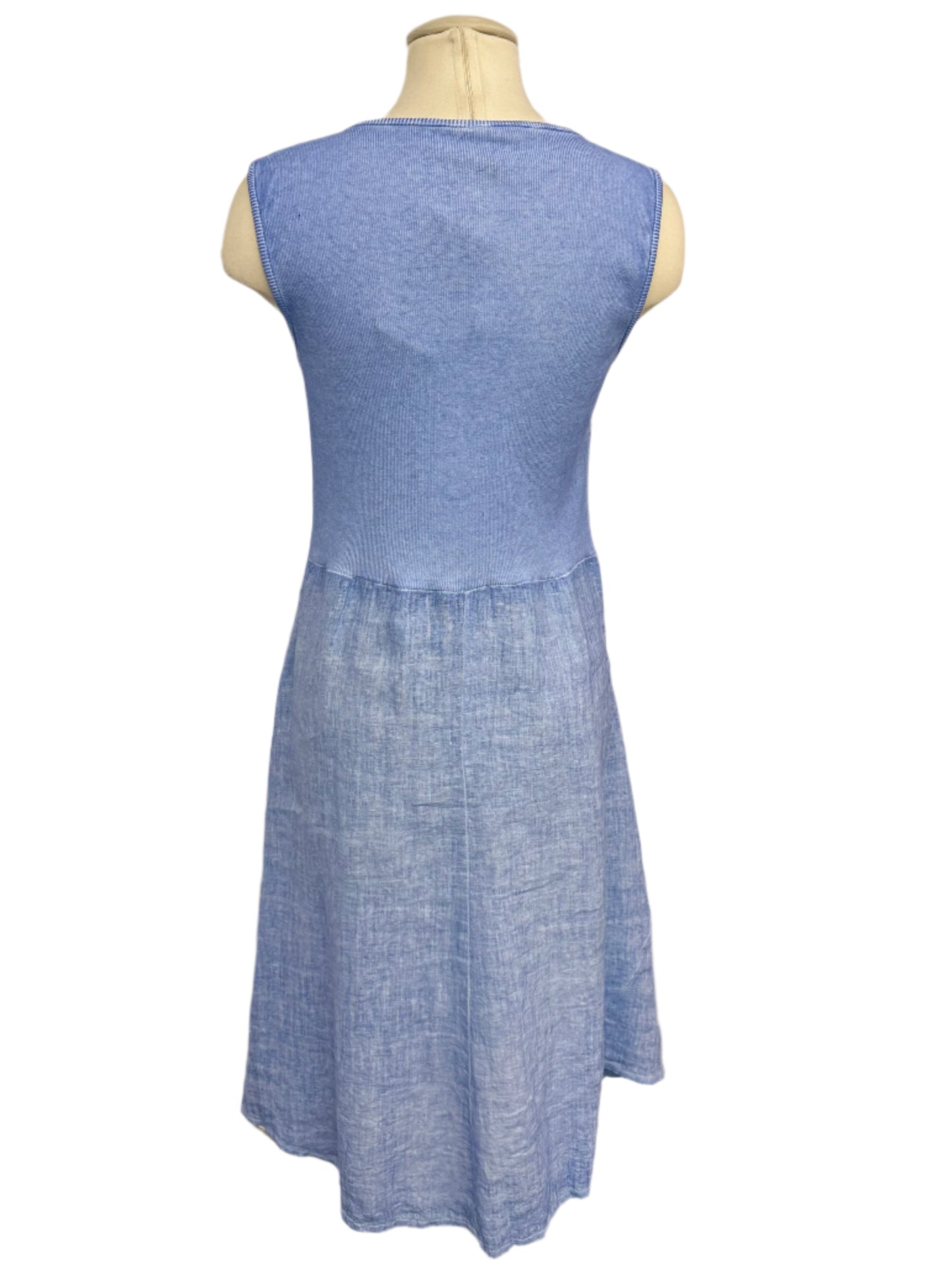 Inizio Sky Blue Linen V Neck Dress