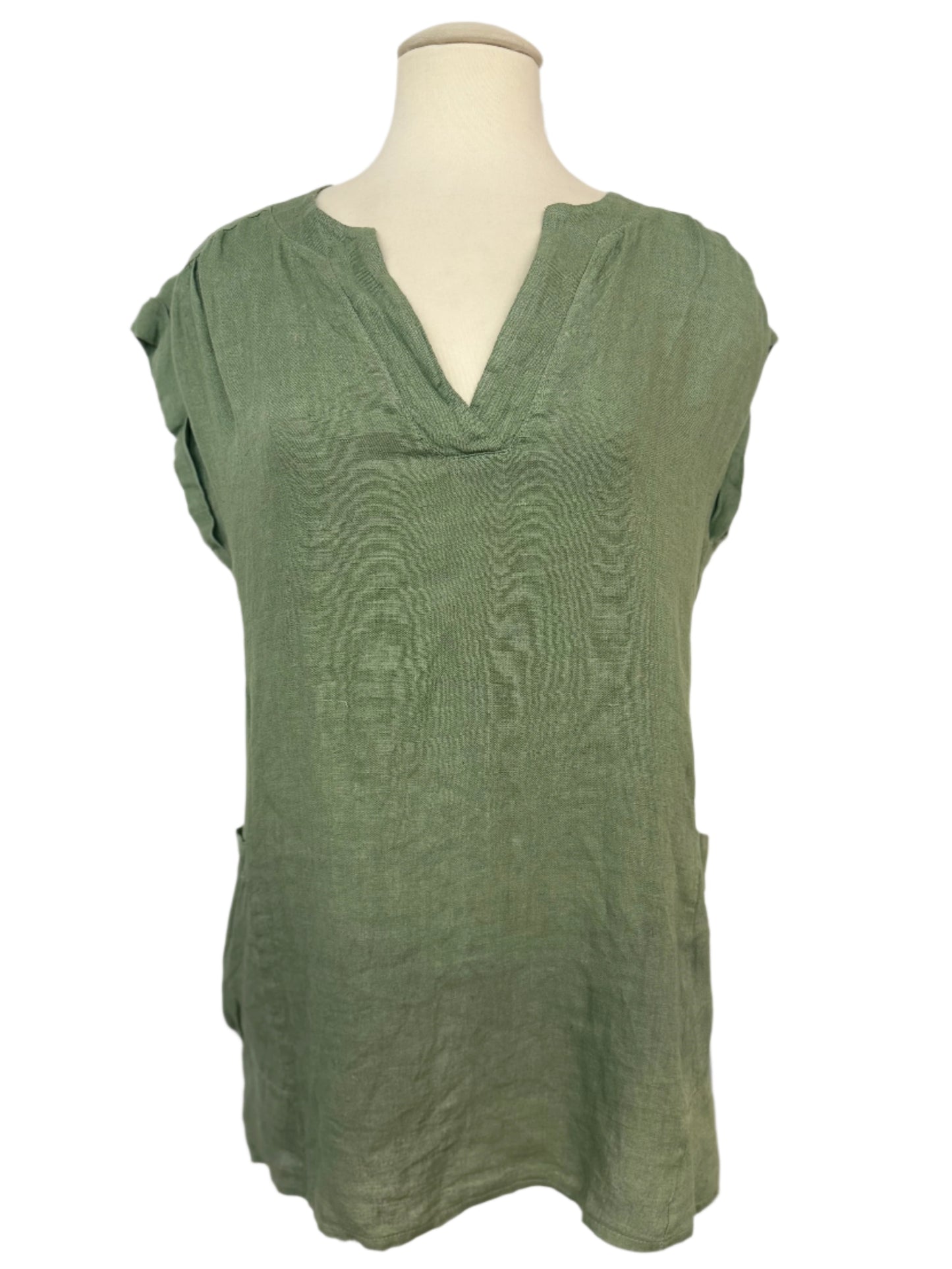 Inizio Olive Green Linen Mini Dress