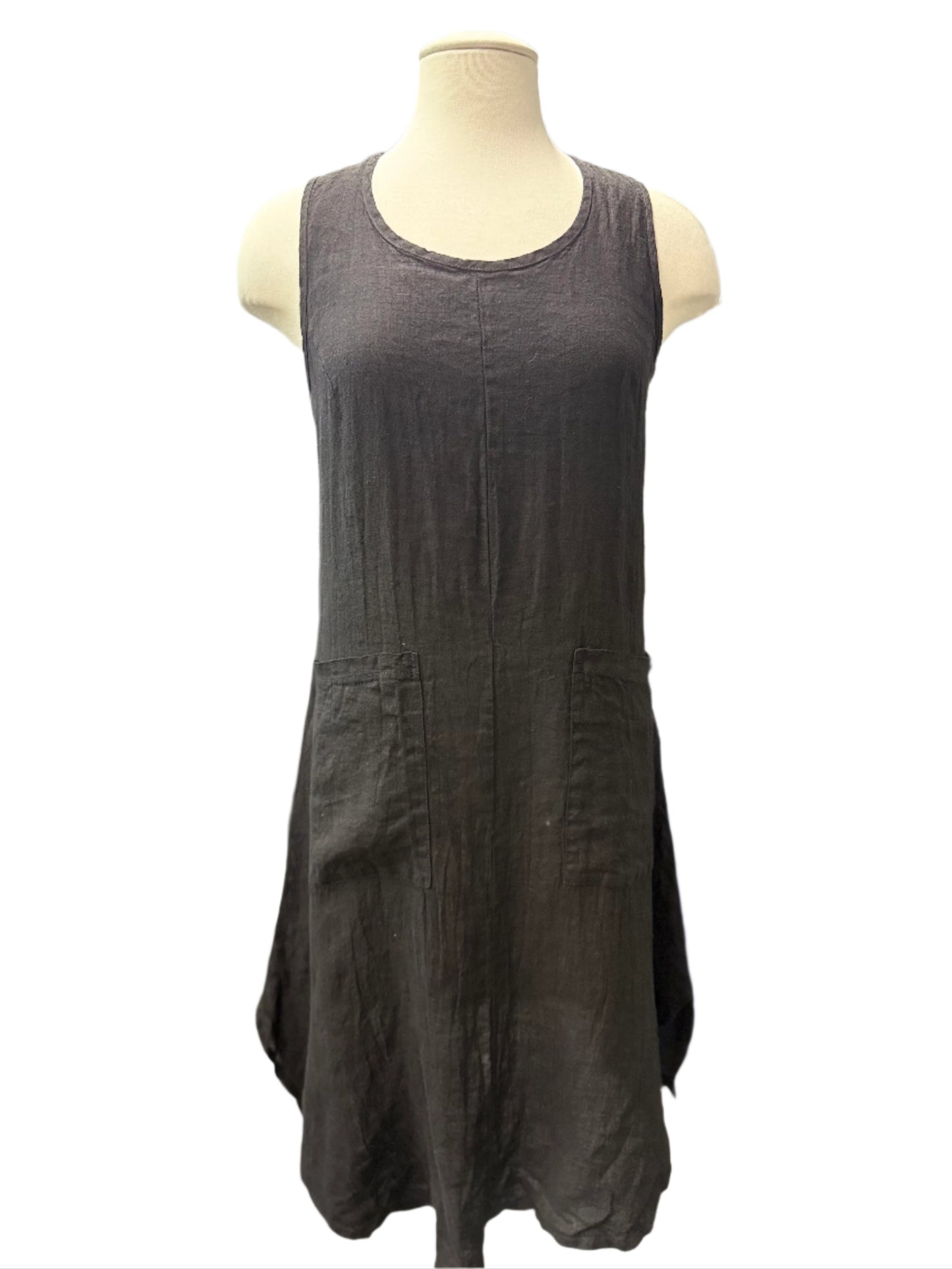 Inizio Black Linen Dress with Pockets