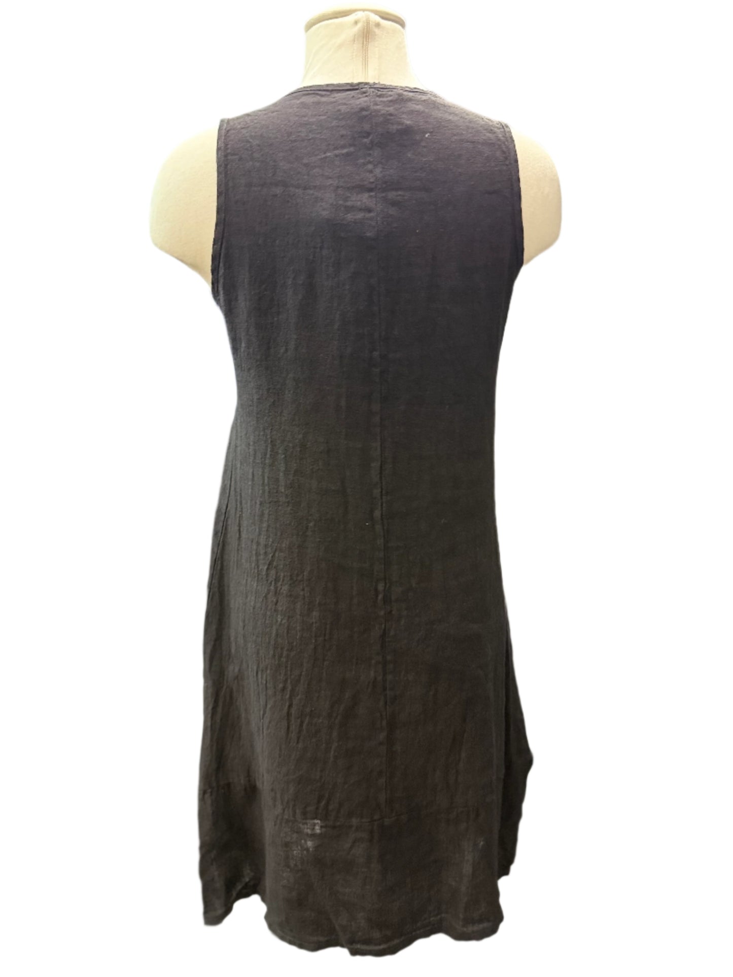Inizio Black Linen Dress with Pockets
