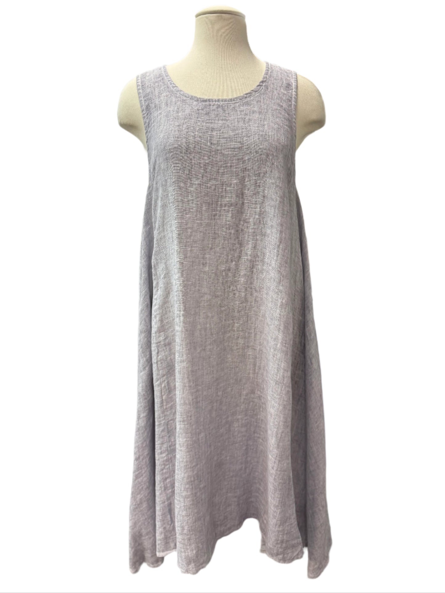 Inizio Light Grey Linen Dress with Pockets