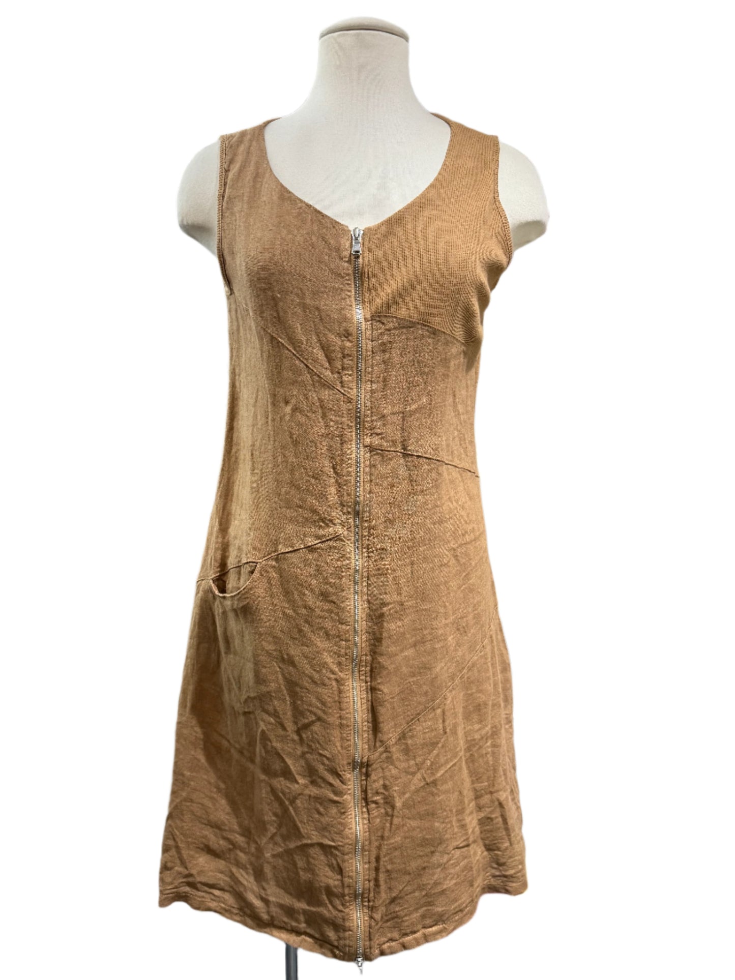 Inizio Brown Zipper Linen Dress - clever alice