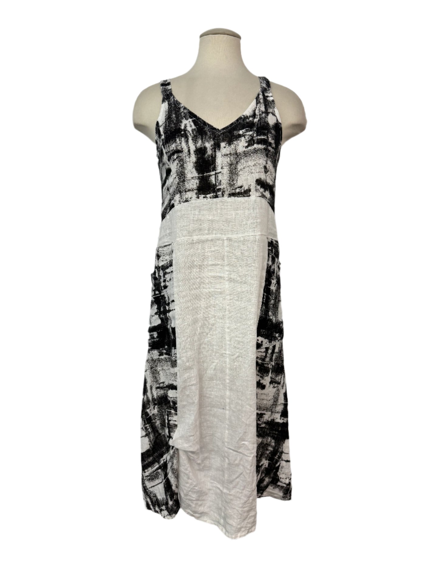 Inizio Charcoal Print Linen Dress