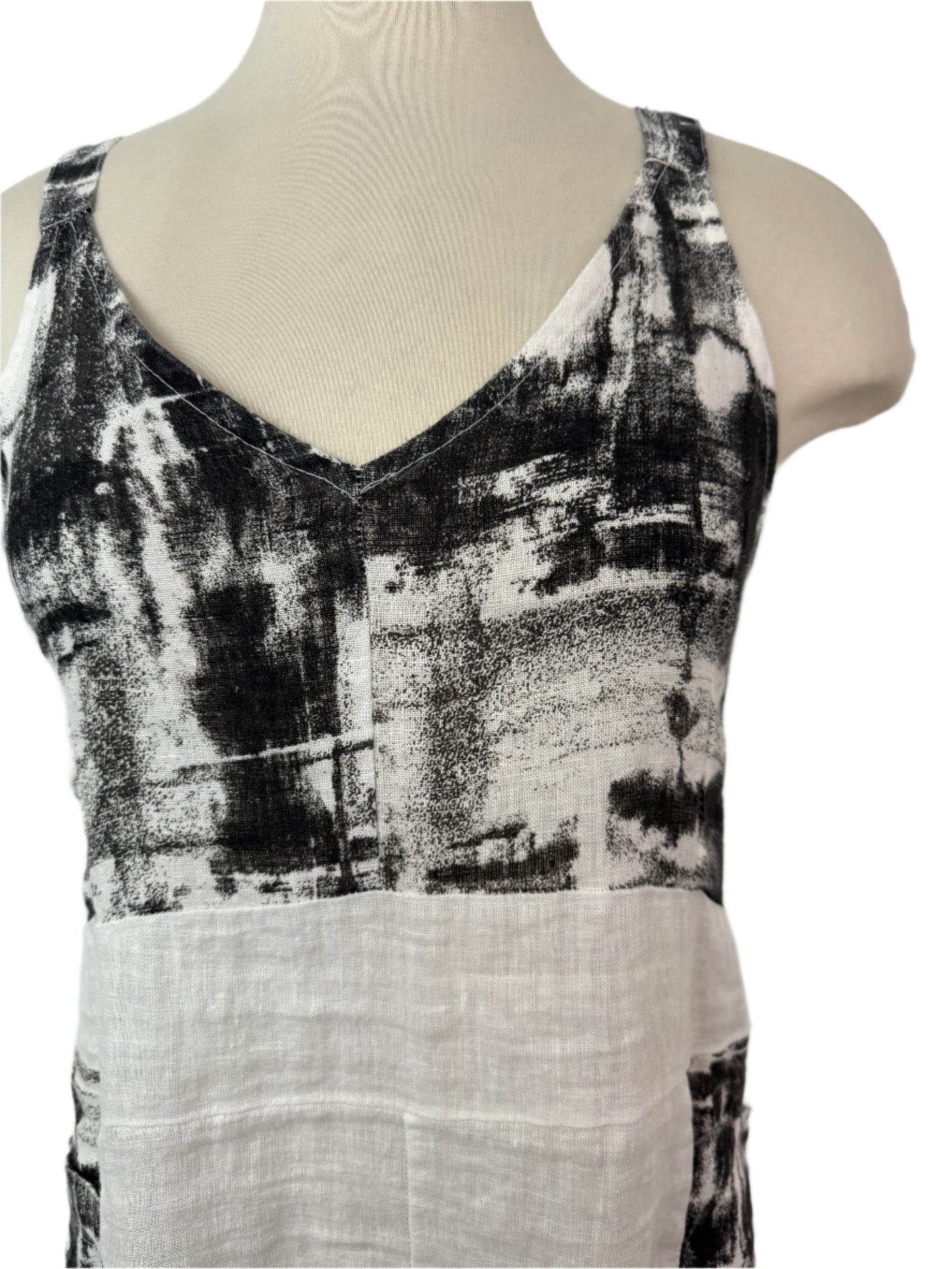 Inizio Charcoal Print Linen Dress