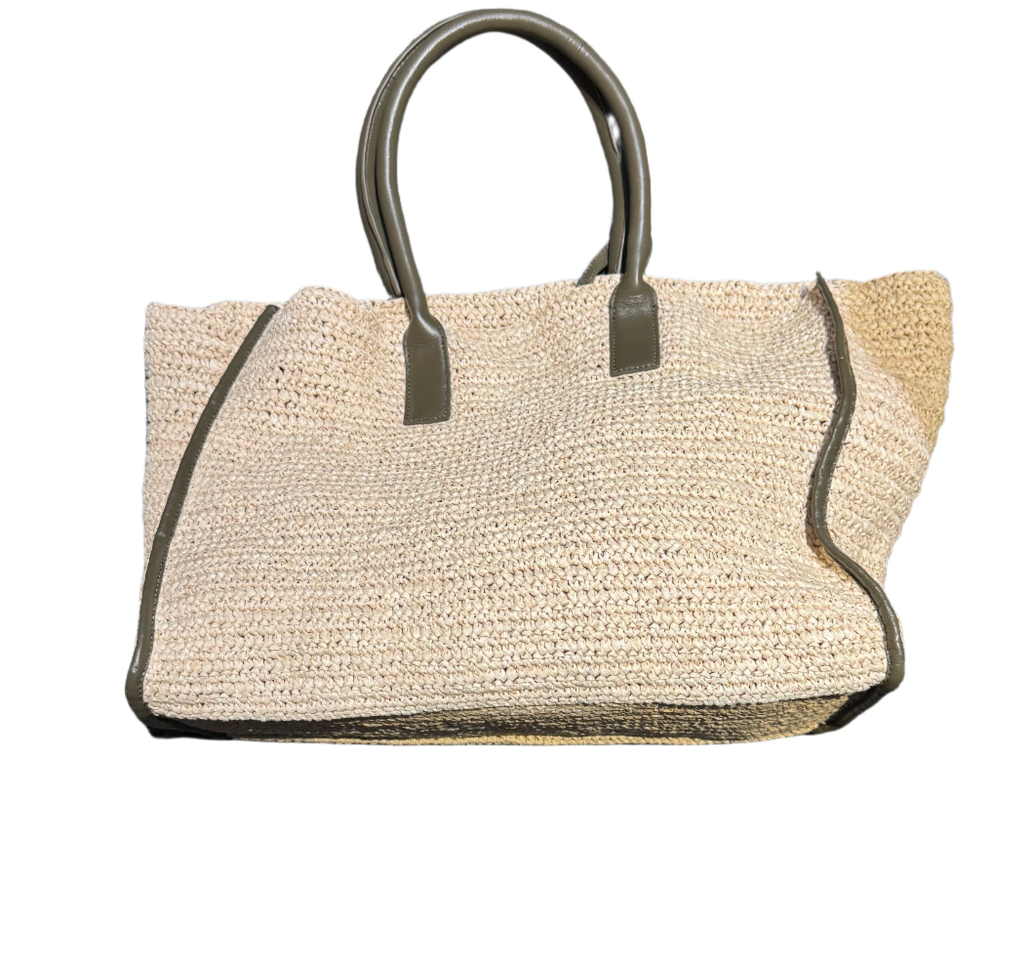 Walter Baker Raffia Tote in Cream with Green Leather Handle