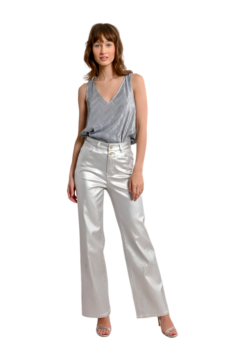 Molly Bracken Coated Silver Pants