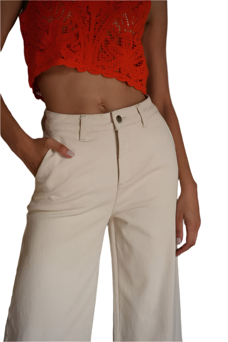 Oraije Paris Vichy Jean with Lace Details in Beige