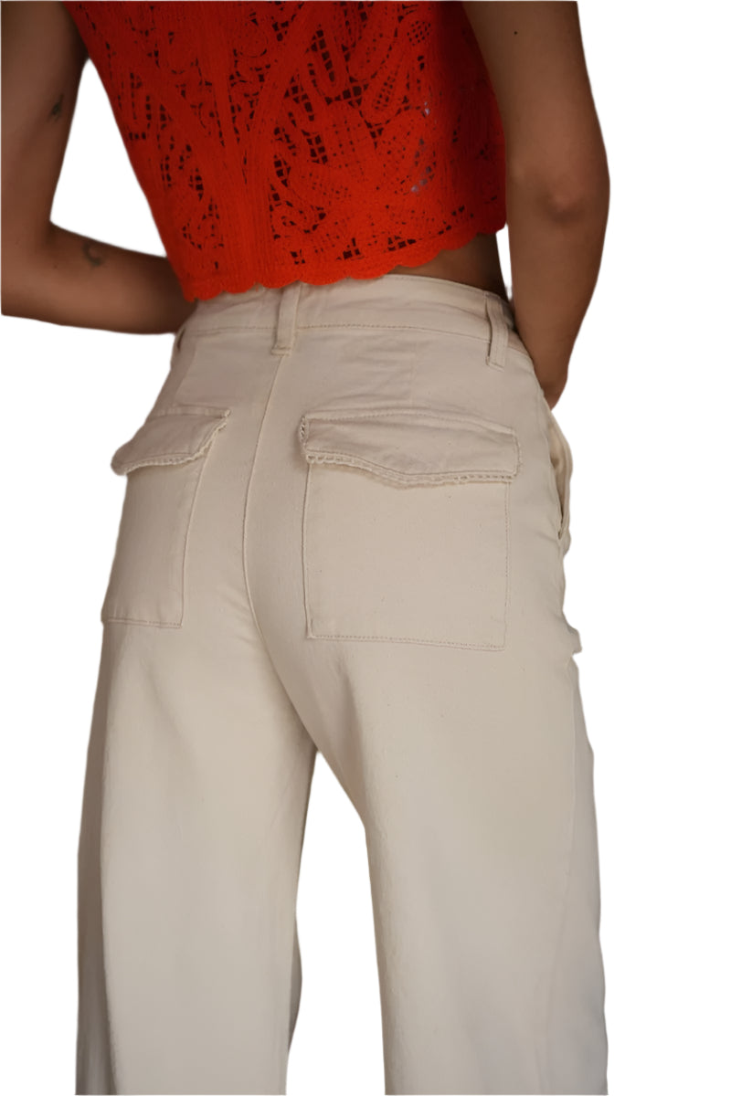 Oraije Paris Vichy Jean with Lace Details in Beige