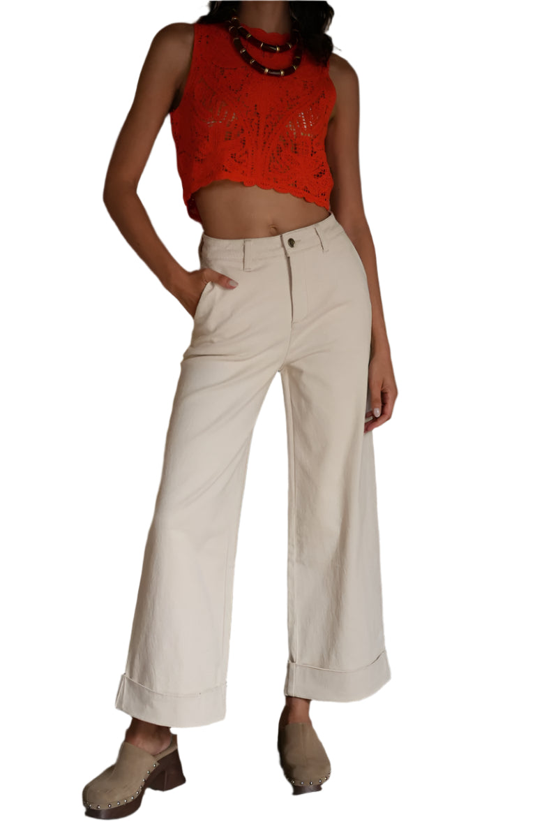 Oraije Paris Vichy Jean with Lace Details in Beige