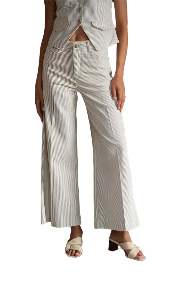 Oraije Peter Wide Cropped Jean in Green Pinstripe