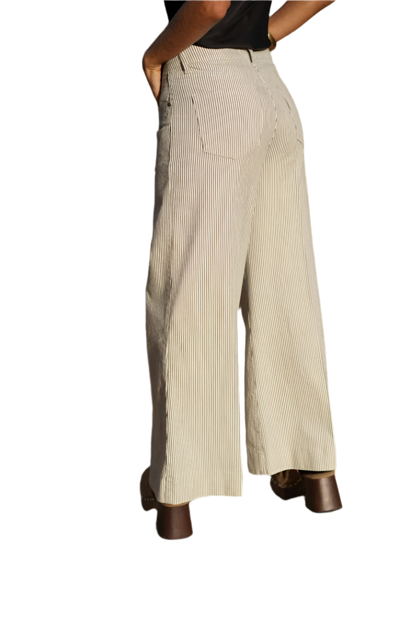 Oraije Peter Wide Cropped Jean in Black Pinstripe