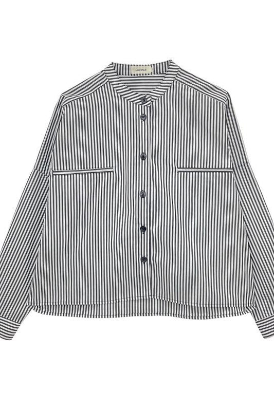 Sweewe Paris Striped Crew Neck Button-Up