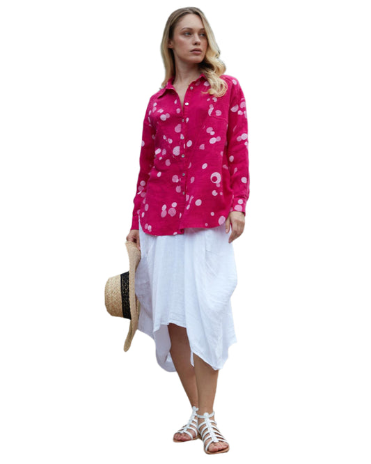 Inizio Linen Dot Button Down in Pink
