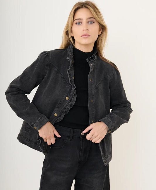 Clever Alice Ruffled Denim Jacket