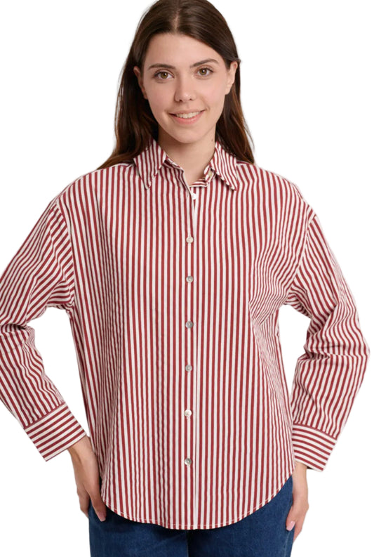 Sweewe Paris Classic Striped Button-Up in Burgundy