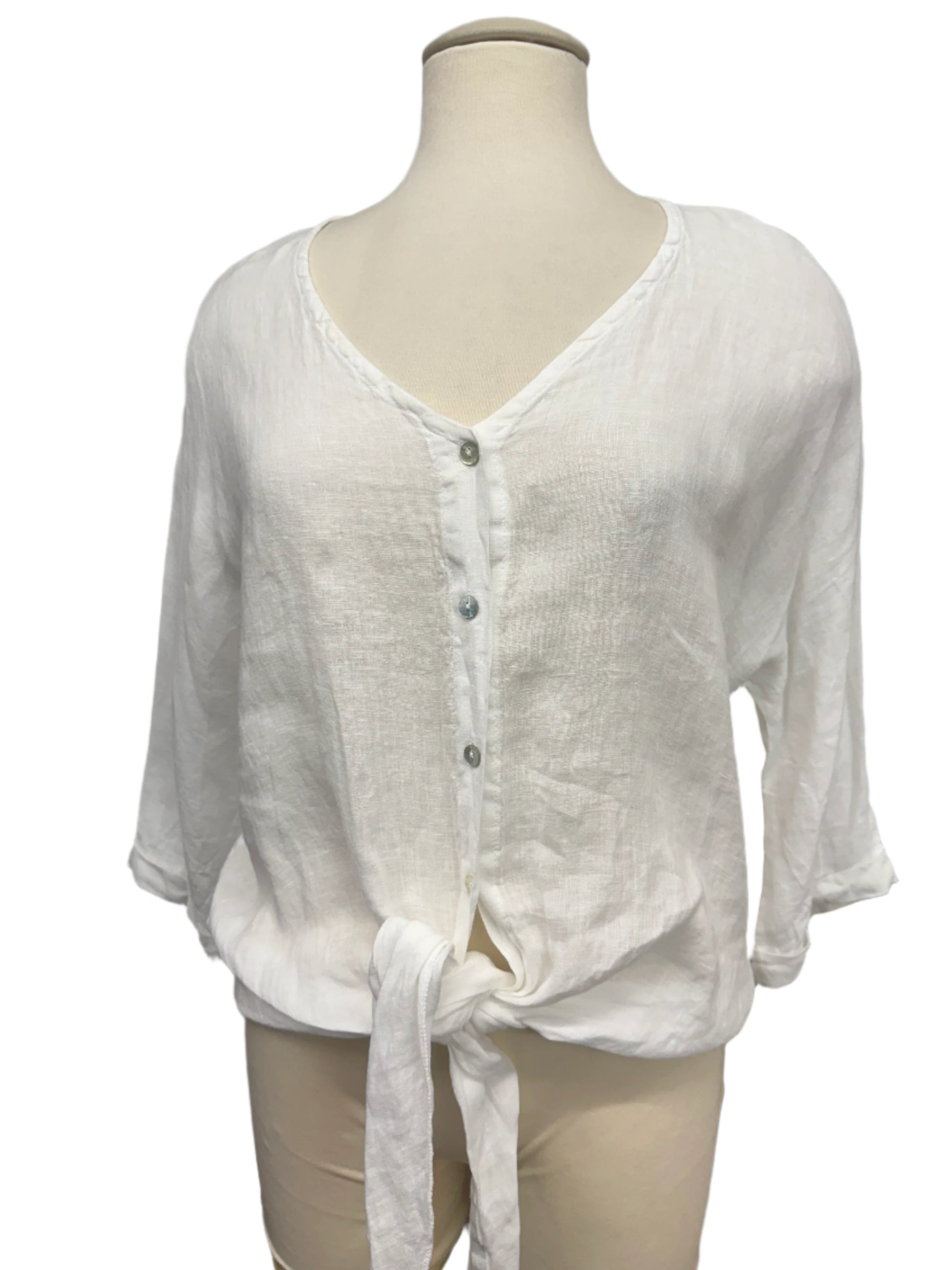 Inizio White Linen Button Down Blouse - clever alice