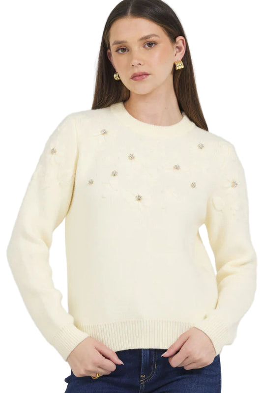 Stellah Floral Embroidered Sweater (no gems featured on sample)