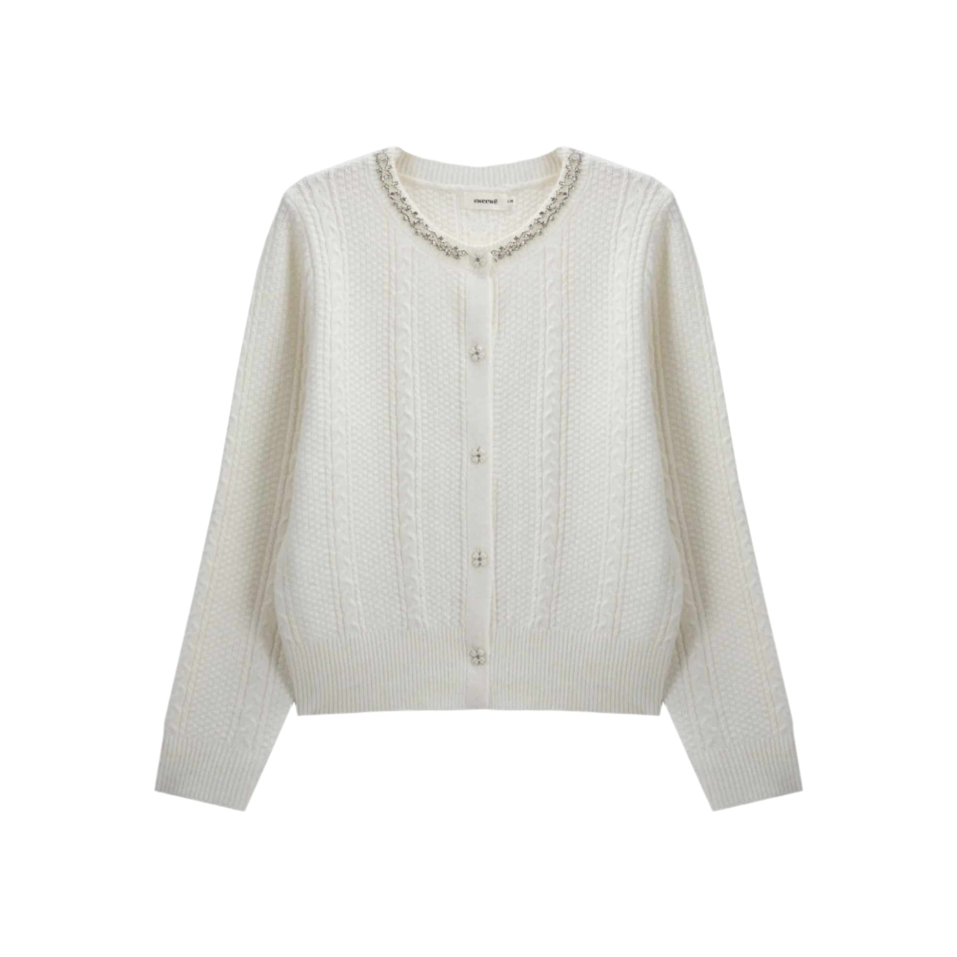 Sweewe White Cardigan with Rhinestone Collar 