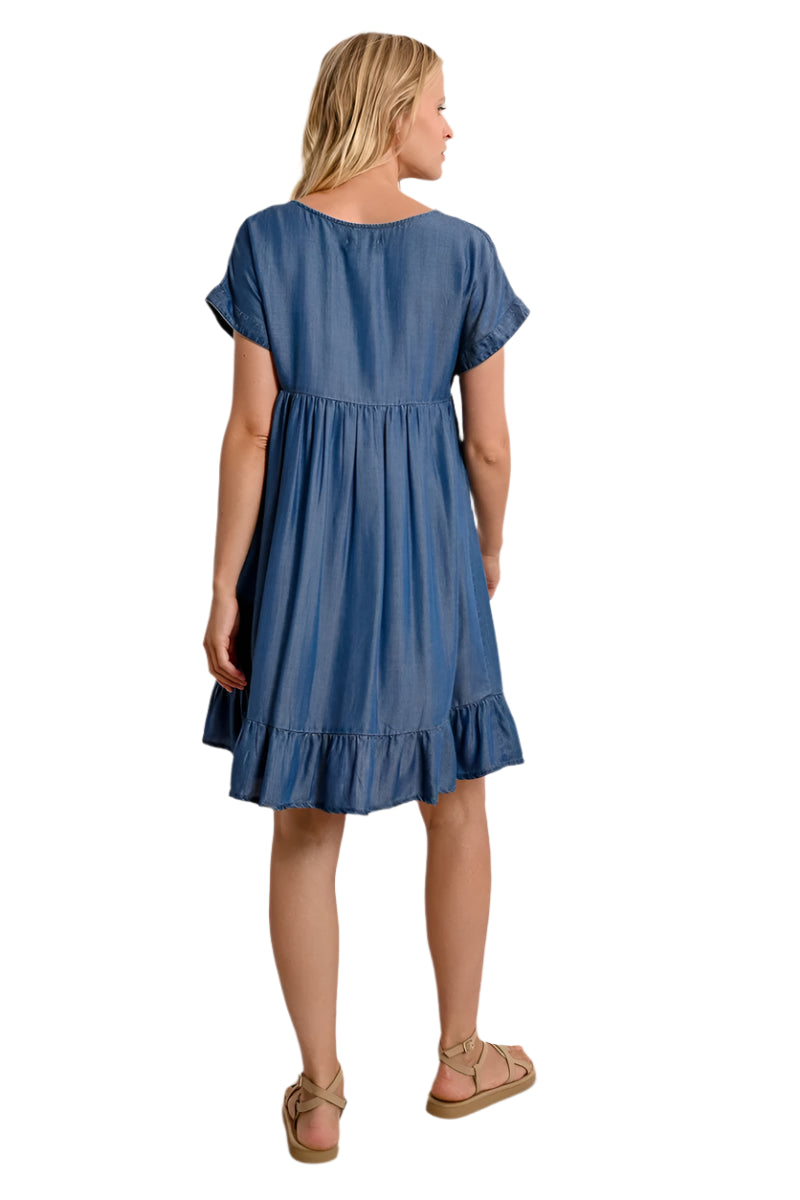 Molly Bracken Short Denim Colored Lyocell Dress